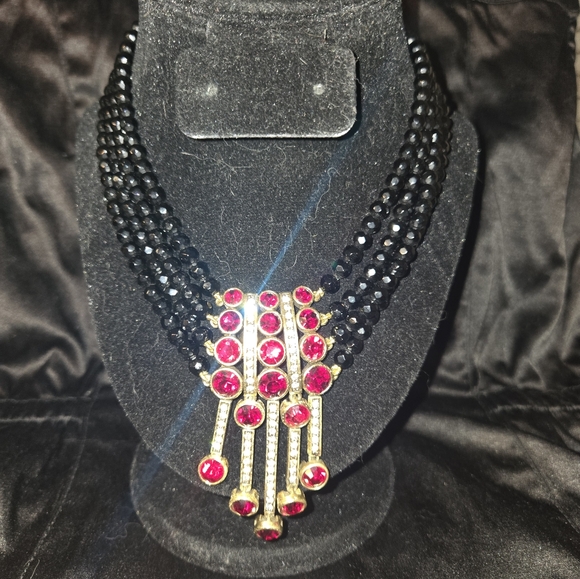 Heidi Daus "An Affair to Remember" Crystal Multi-Row Black&Red Choker/Necklace - Picture 1 of 5